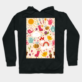 Gardening Fun repeat pattern on a cream background Hoodie